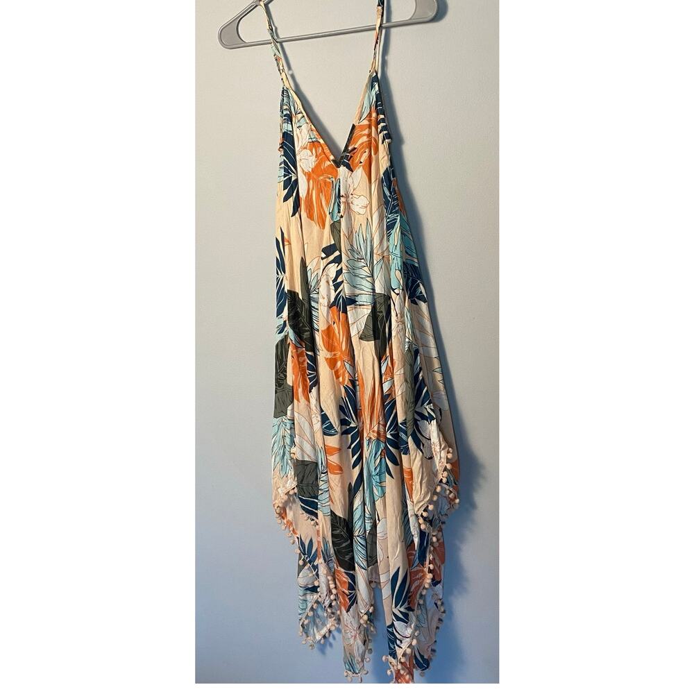 Tropical Women Large Sundress Swim Coverup Beach Resort Fringe Hem Asymmetrical